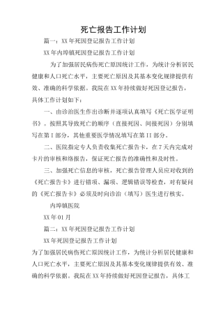 死亡报告工作计划