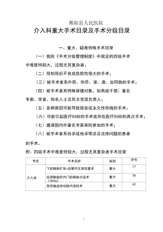 介入科室手术分级目录