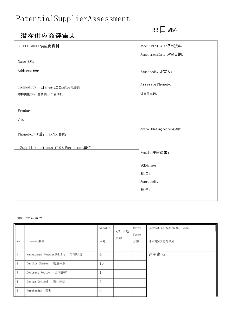 上汽乘用车公司潜在供应商评审表_第1页