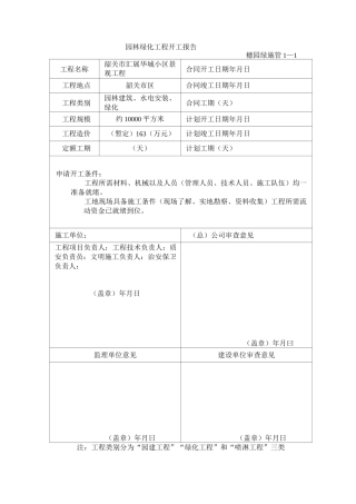 园林绿化资料表格(资料整理)