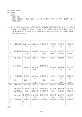 夏季月子餐食谱表模板