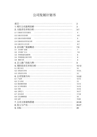 音乐娱乐公司发展计划