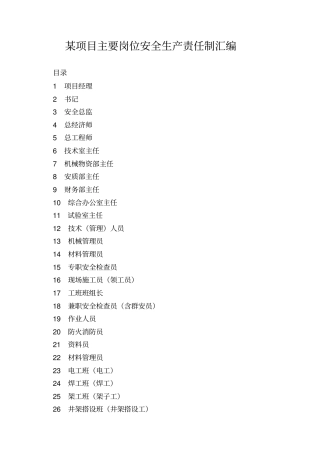 项目主要岗位安全生产责任制汇编