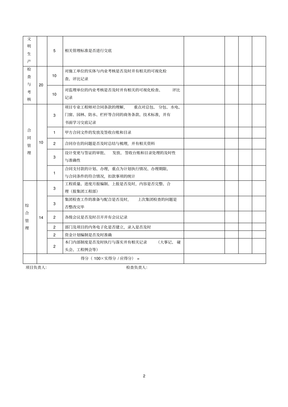 项目公司工作质量检查表1_第2页