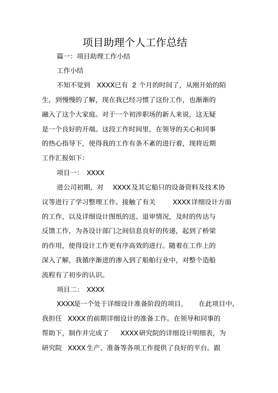 项目助理个人工作总结_第1页