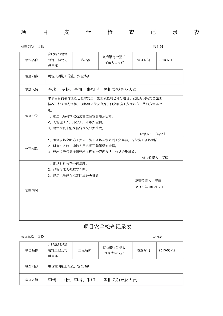 项目安全检查记录_第1页