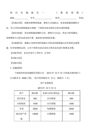 项目实践报告一筹资管理