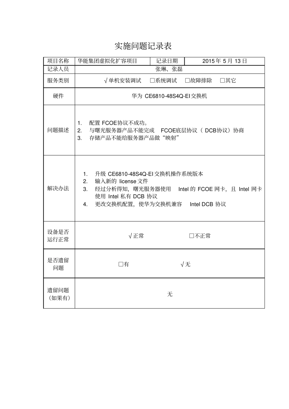 项目实施问题记录表_第1页