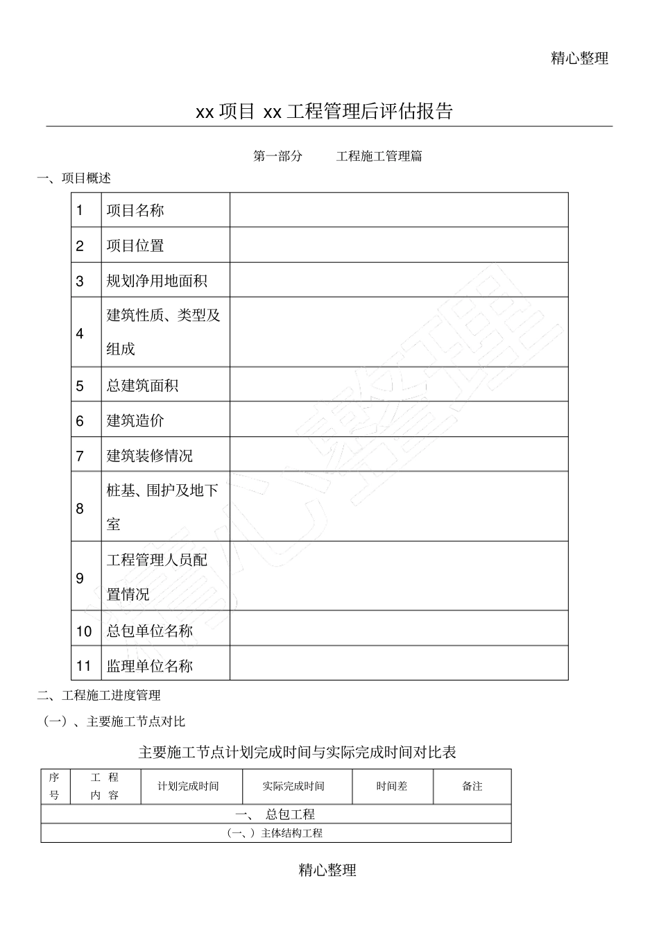 项目工程管理后评价报告模板格式_第1页