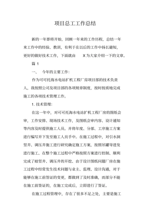 项目总工工作总结