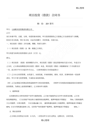 项目投资借款合同书范本