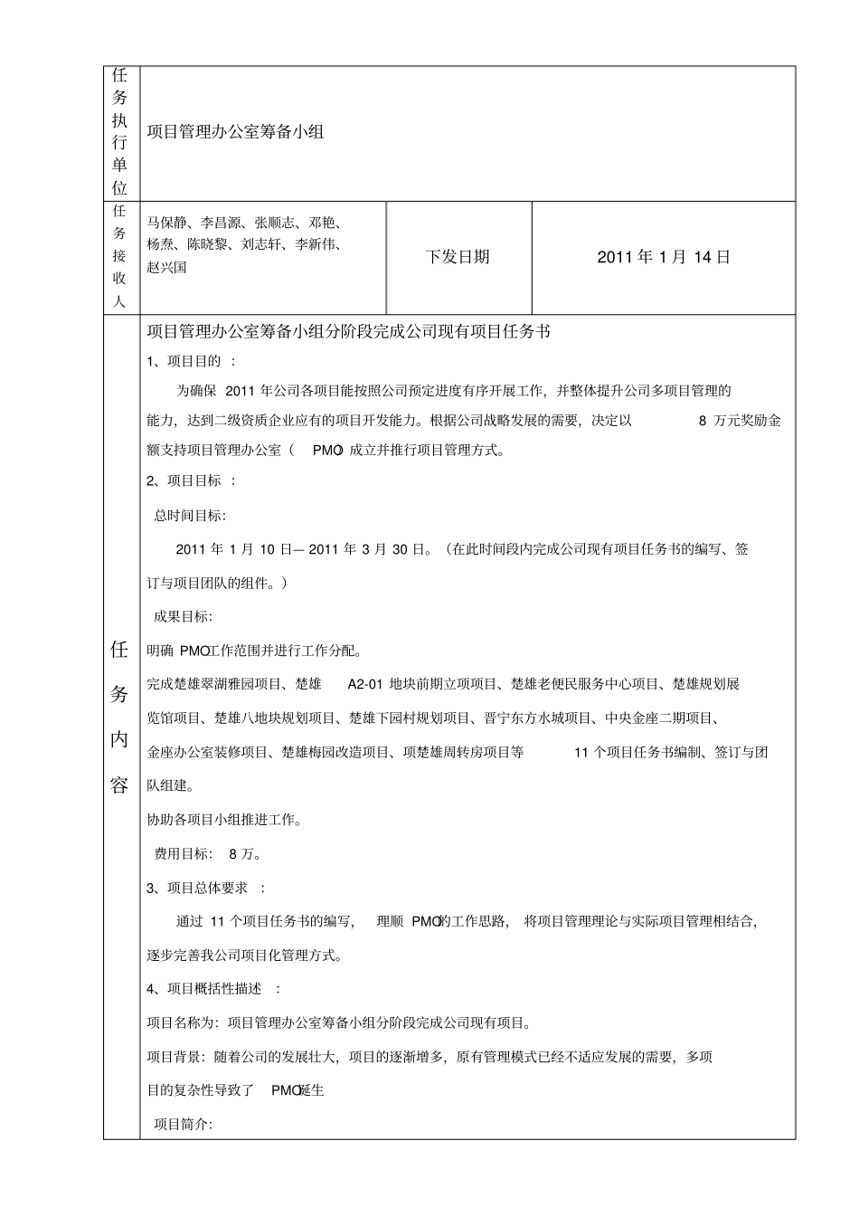 项目管理办公室筹备小组任务书_第1页