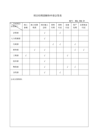 项目管理手册表格