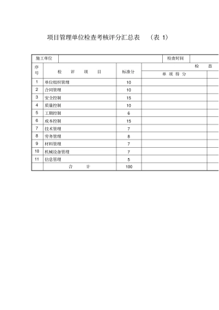 项目管理检查考核评分表表格模板、