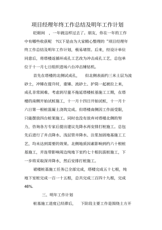 项目经理年终工作总结明年工作计划42993