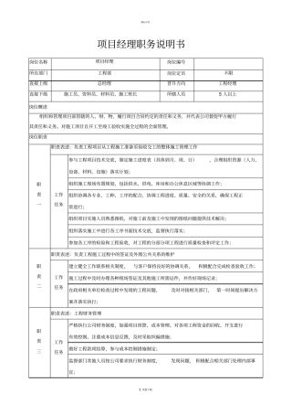 项目经理职务说明书