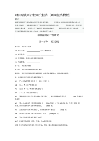 项目融资可行性研究报告