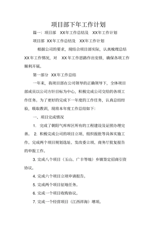 项目部下年工作计划