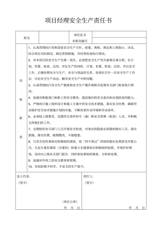 项目部各级管理人员安全生产责任书-