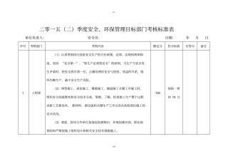 项目部安全、环保管理目标部门考核表