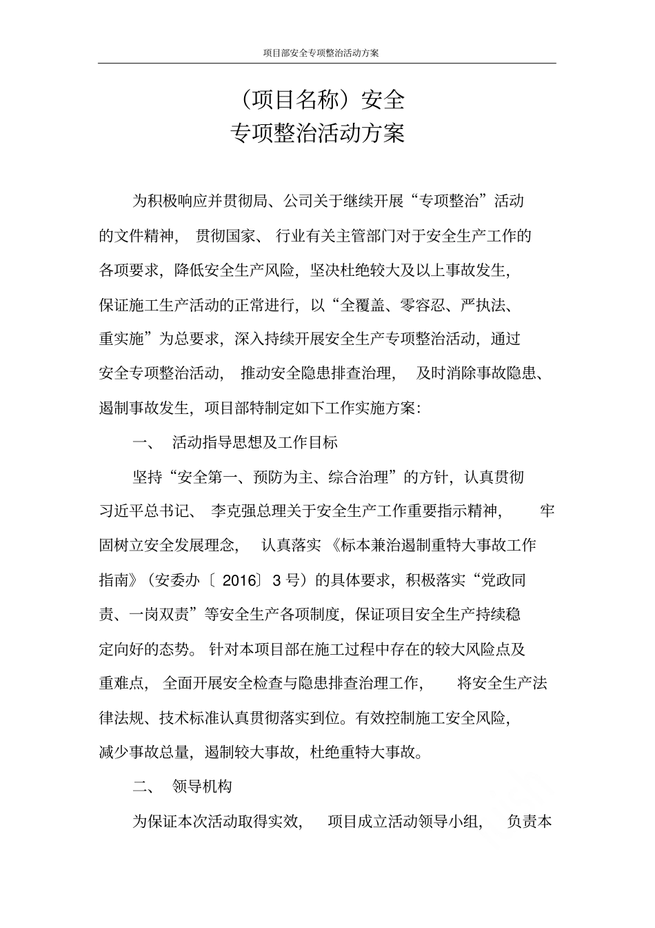 项目部安全专项整治活动方案_第1页