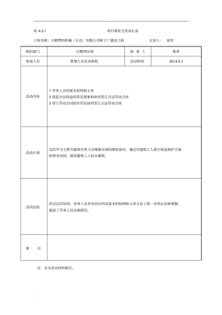 项目部安全活动记录