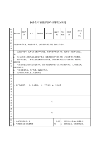 项目部客户经理岗位职责