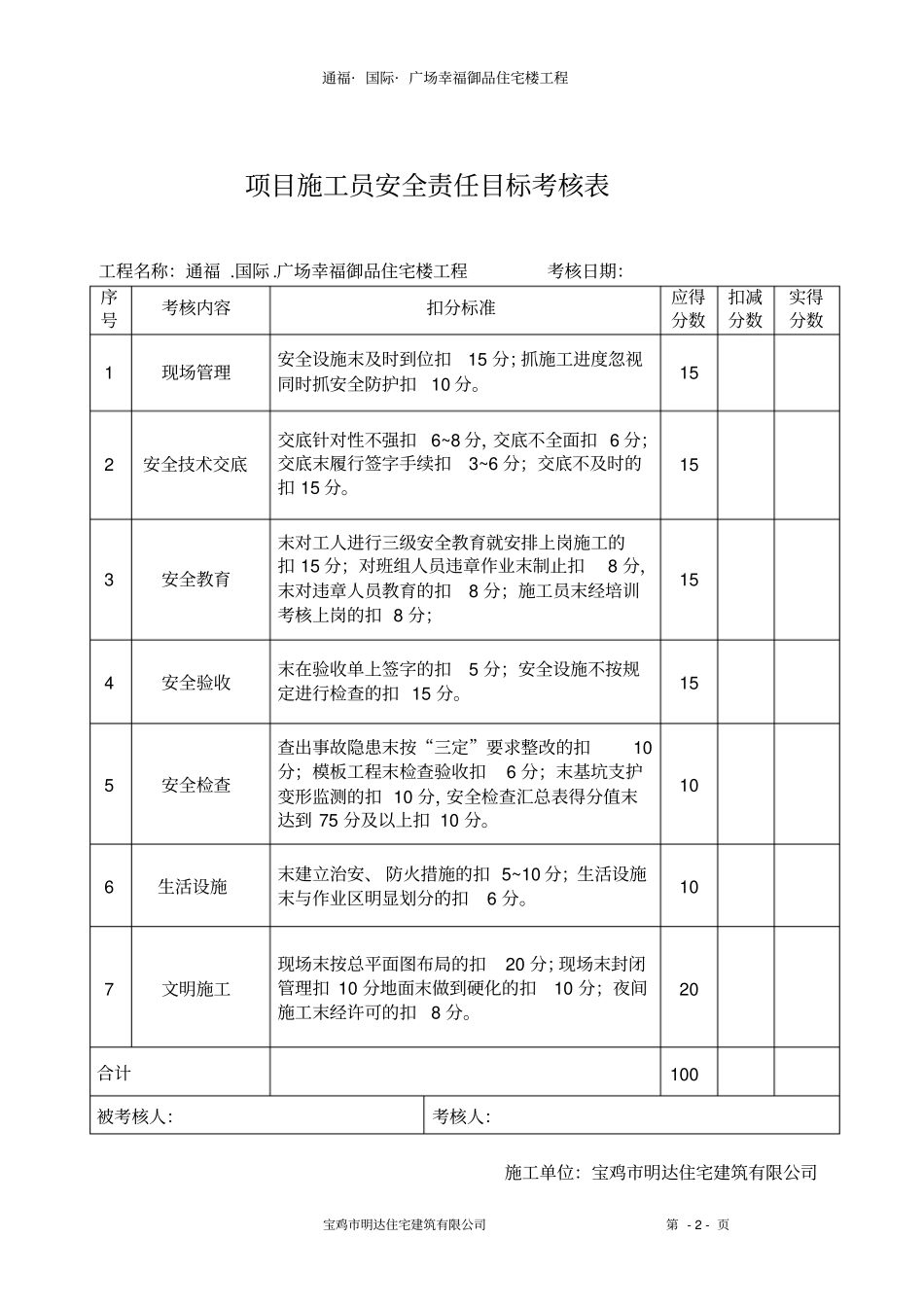 项目部管理人员安全责任目标考核表2分析_第2页