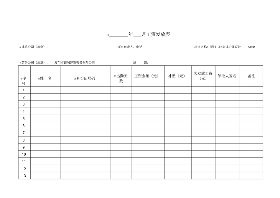项目部管理人员工资表_第1页