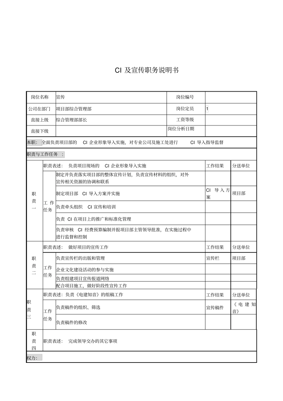 项目部综合管理部宣传岗位职责_第1页