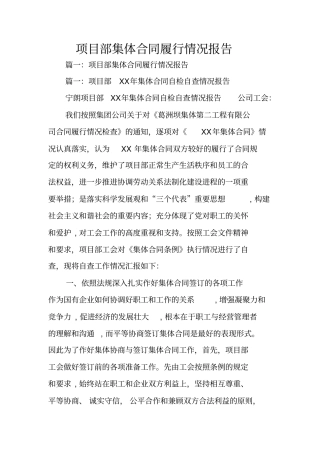 项目部集体合同履行情况报告
