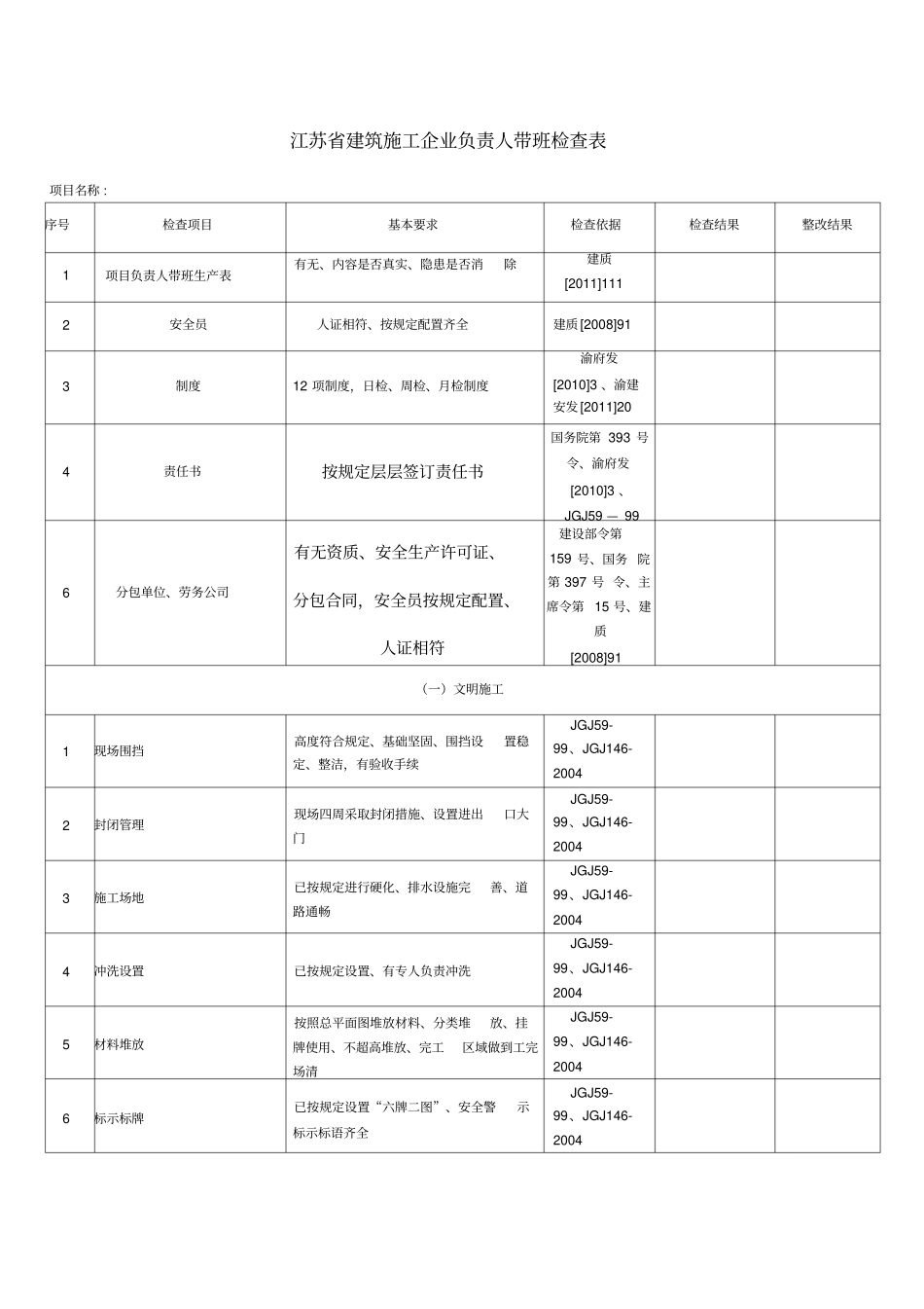 项目领导带班检查记录表_第1页
