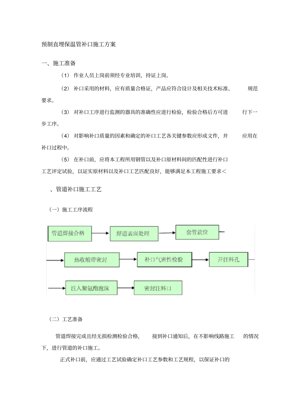 预制直埋保温管补口施工方案_第1页