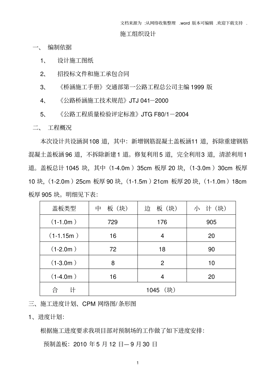 预制钢筋混凝土盖板涵施工组织设计_第1页