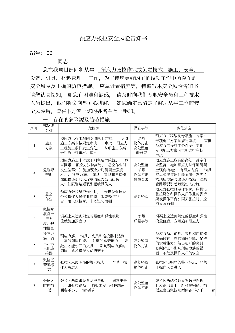 预应力张拉安全风险告知书_第1页