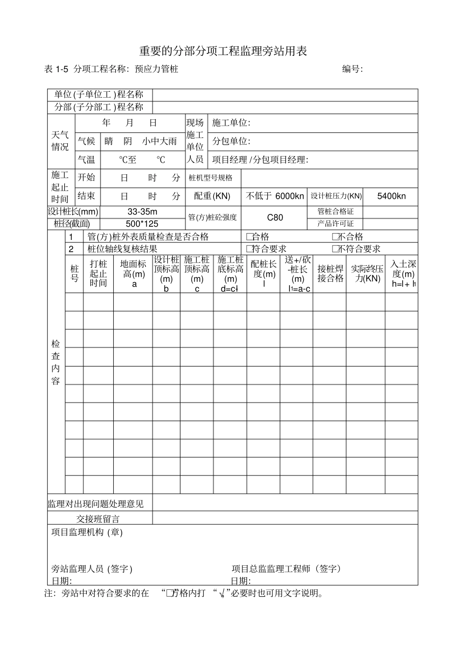 预应力管桩旁站记录_第1页