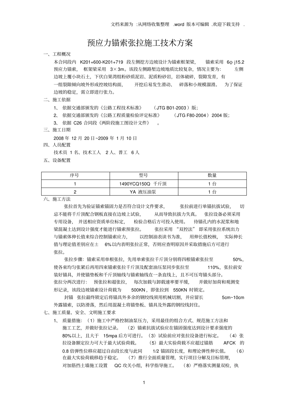预应力锚索张拉施工技术方案_第1页