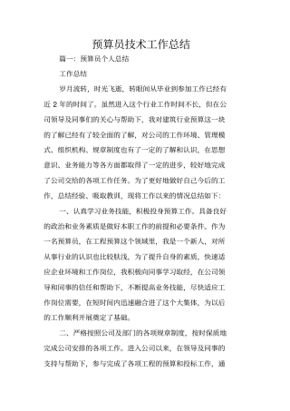 预算员技术工作总结
