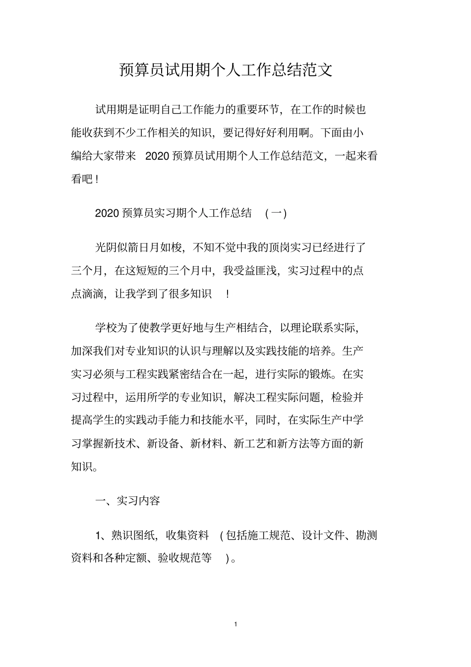 预算员试用期个人工作总结范文_第1页