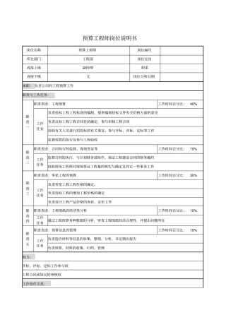 预算工程师岗位说明书