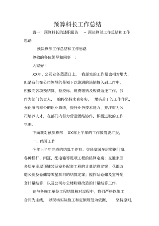 预算科长工作总结