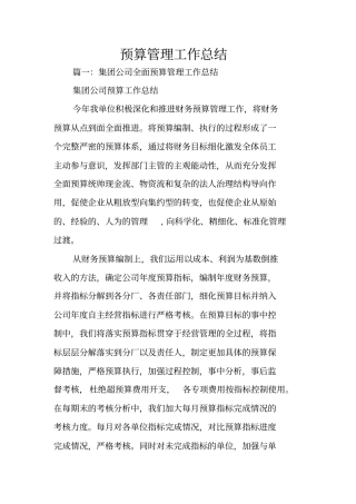 预算管理工作总结