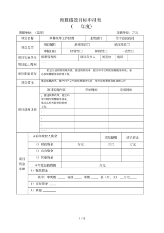 预算绩效目标申报表