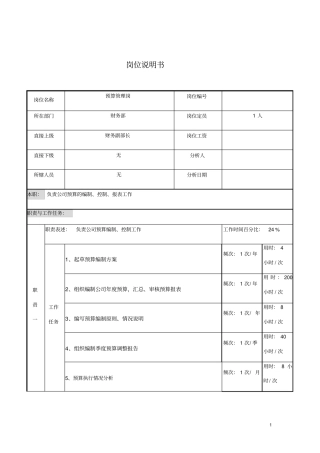 预算管理岗职能岗位职责说明书