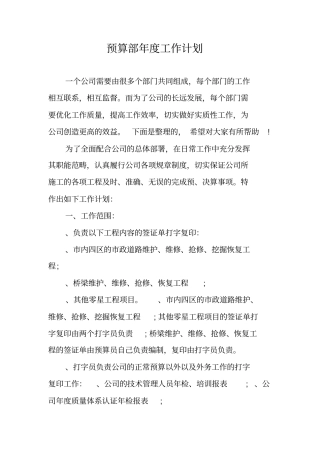 预算部年工作计划