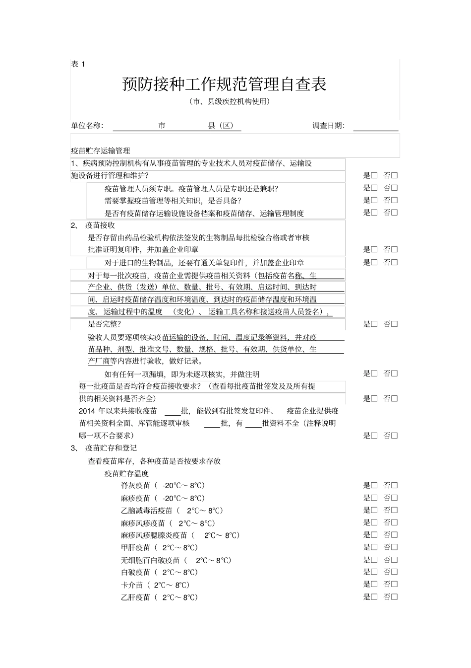 预防接种工作规范管理自查表范文_第1页
