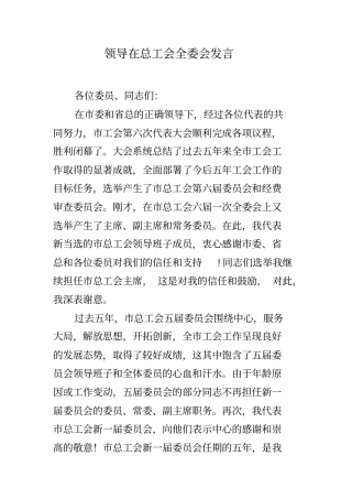 领导在总工会全委会发言