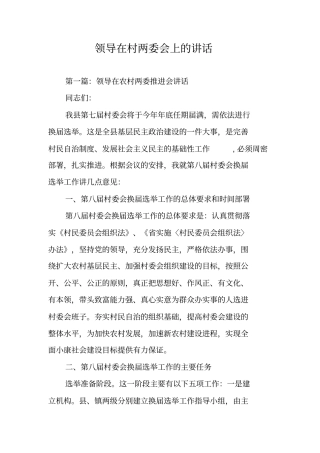 领导在村两委会上的讲话