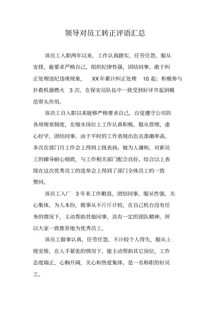 领导对员工转正评语汇总
