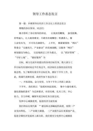 领导工作表态发言